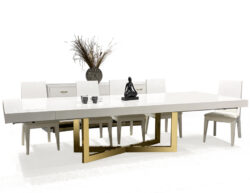 Maximo White High Gloss 48" W Dining Table Gold Base