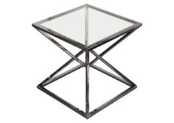 Aria Square Stainless Steel End Table w/ Polished Black Finish Base & Clear, Tempered Glass Top by Diamond Sofa