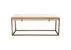 Babylon Large Bench Ottoman w/ Brushed Gold Frame & Padded Seat in Sand Linen by Diamond Sofa