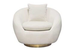 Celine Swivel Accent Chair in Light Cream Velvet w/ Brushed Gold Accent Band by Diamond Sofa