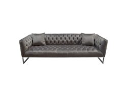 Crawford Tufted Sofa in Dusk Grey Velvet w/ Polished Metal Leg & Trim by Diamond Sofa