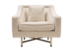 Croft Fabric Chair in Sand Linen Fabric w/ Accent Pillow and Gold Metal Criss-Cross Frame by Diamond Sofa