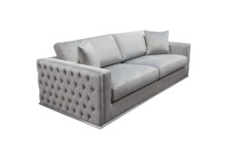 Envy Sofa in Platinum Grey Velvet with Tufted Outside Detail and Silver Metal Trim by Diamond Sofa