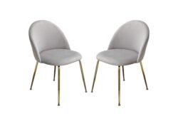 Lilly Set of (2) Dining Chairs in Grey Velvet w/ Brushed Gold Metal Legs by Diamond Sofa