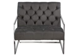 Luxe Accent Chair in Dusk Grey Tufted Velvet Fabric with Polished Stainless Steel Frame by Diamond Sofa