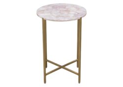 Mika Round Accent Table w/ Rose Quartz Top w/ Brass Base by Diamond Sofa
