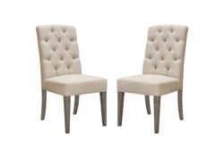 Set of Two Napa Tufted Dining Side Chairs in Sand Linen Fabric with Wood Legs in Grey Oak Finish by Diamond Sofa
