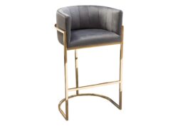 Pandora Bar Height Chair in Grey Velvet with Polished Gold Frame by Diamond Sofa