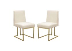 Set of (2) Skyline Dining Chairs in Cream Fabric w/ Polished Gold Metal Frame by Diamond Sofa