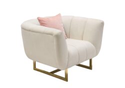 Venus Cream Fabric Chair w/ Contrasting Pillows & Gold Finished Metal Base by Diamond Sofa