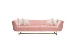 Venus Sofa in Blush Pink Velvet w/ Contrasting Pillows & Gold Finished Metal Base by Diamond Sofa