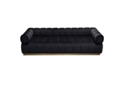 Image Low Profile Sofa In Black Velvet W/ Brushed Gold Base