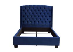 Majestic Eastern King Tufted Bed In Royal Navy Velvet With Nail Head Wing Accents